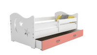 Dětská postel Miki 80x160 B1, bílá/růžová + rošt, matrace, úložný prostor